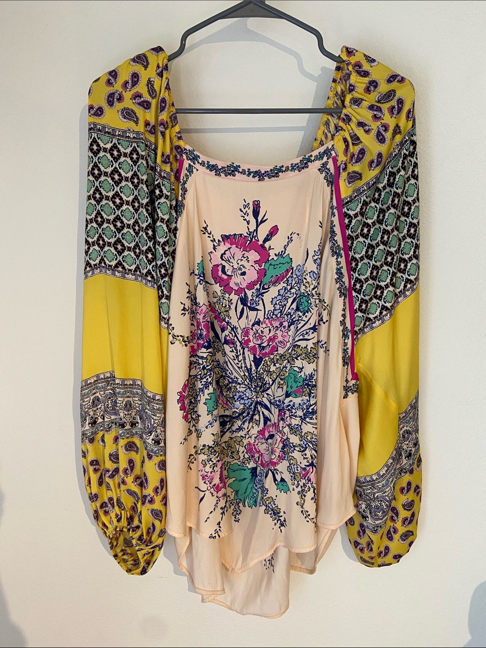 Free People Mixed-Print Peasant Blouse - Yellow & Peach